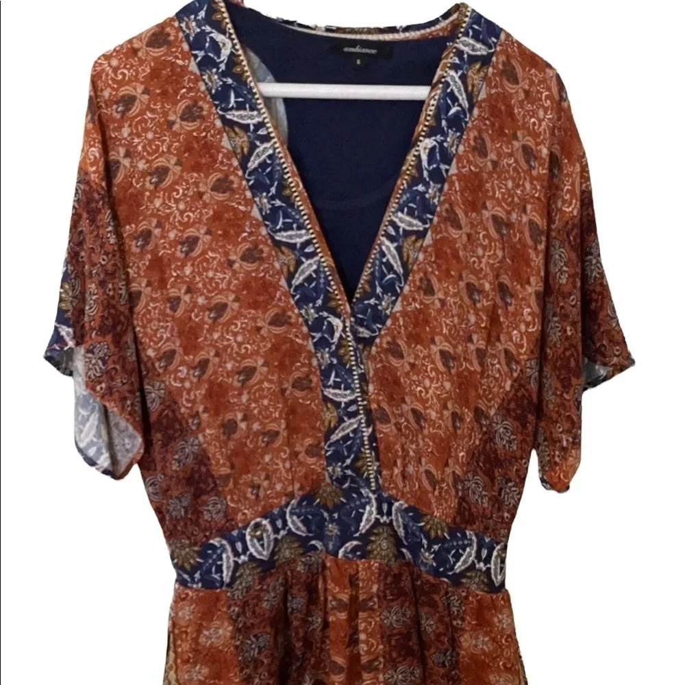 𝅺AMBIANCE Romper Small S, Burnt Orange w: Navy Tank